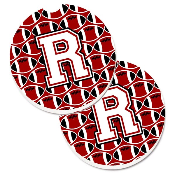 Carolines Treasures Letter R Football Cardinal and White Cup Holder Car Coaster, PK2 CJ1082-RCARC - main